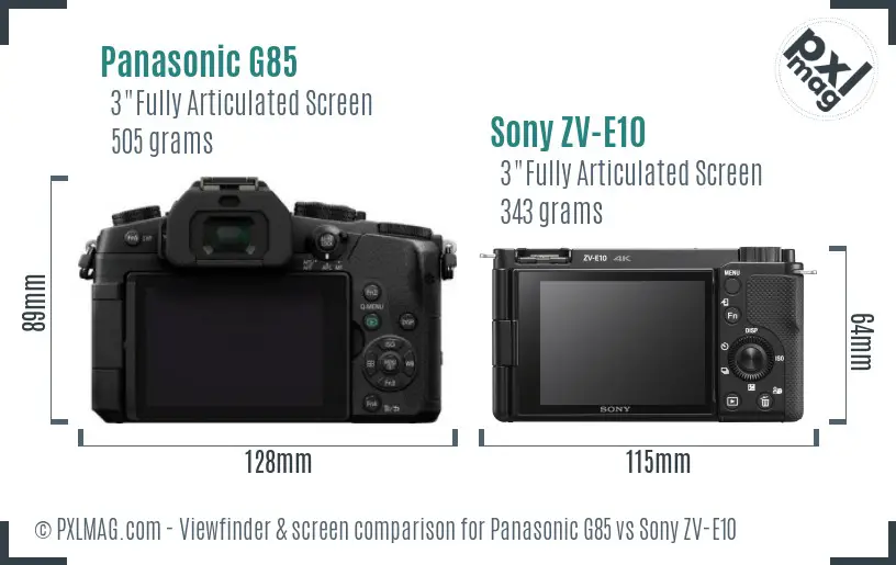 Panasonic G85 vs Sony ZV-E10 Screen and Viewfinder comparison