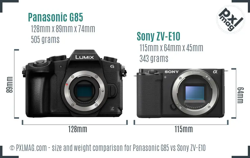 Panasonic G85 vs Sony ZV-E10 size comparison
