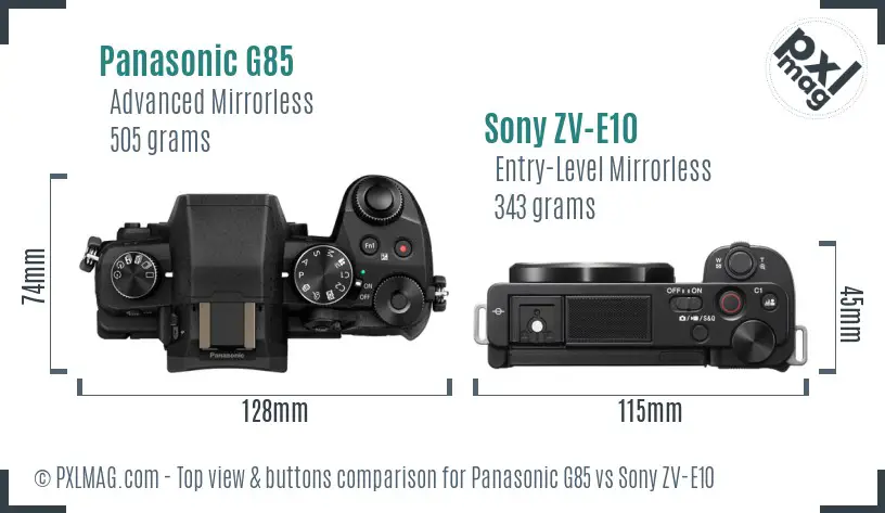 Panasonic G85 vs Sony ZV-E10 top view buttons comparison