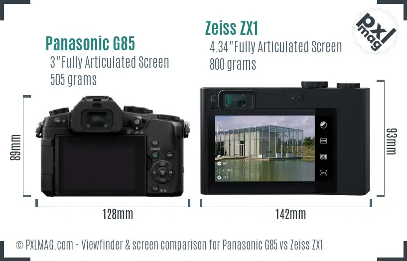 Panasonic G85 vs Zeiss ZX1 Screen and Viewfinder comparison