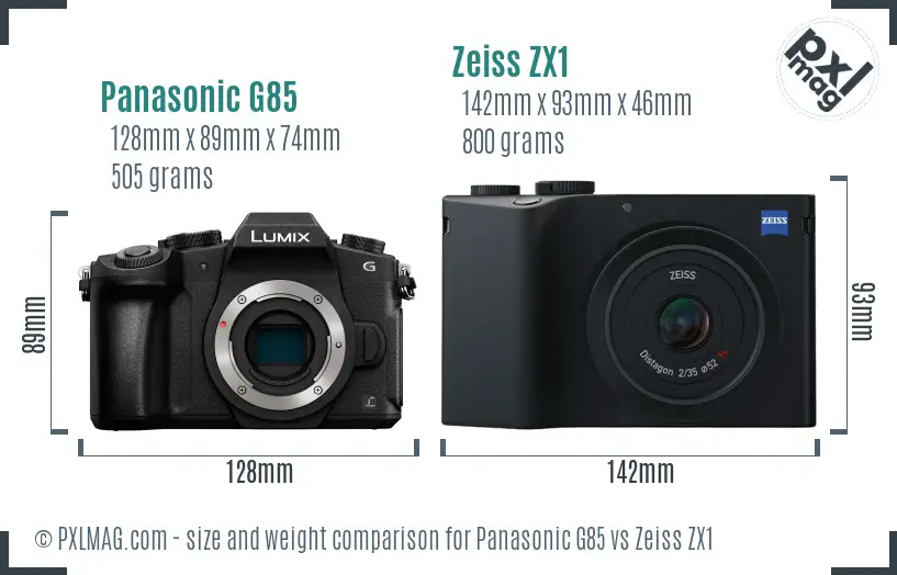 Panasonic G85 vs Zeiss ZX1 size comparison