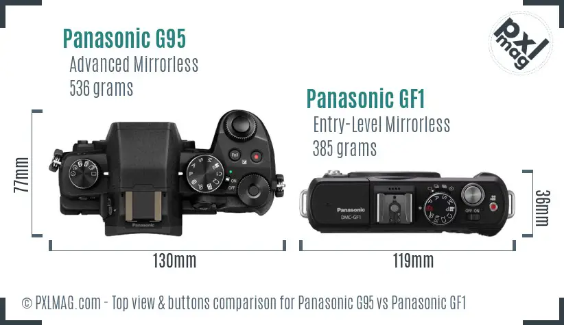 Panasonic G95 vs Panasonic GF1 top view buttons comparison