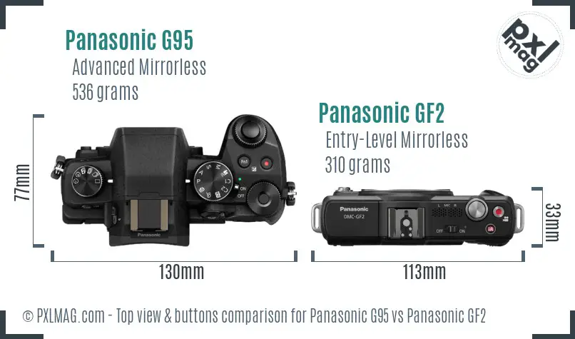 Panasonic G95 vs Panasonic GF2 top view buttons comparison