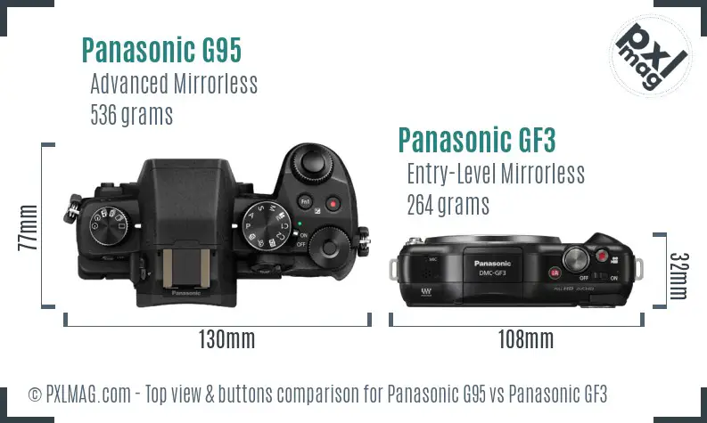 Panasonic G95 vs Panasonic GF3 top view buttons comparison