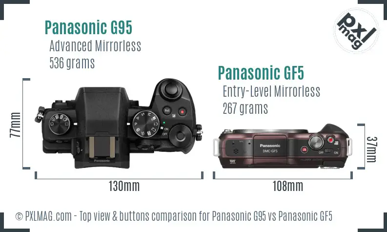 Panasonic G95 vs Panasonic GF5 top view buttons comparison