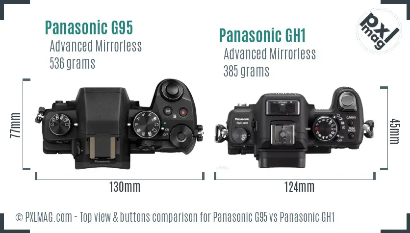 Panasonic G95 vs Panasonic GH1 top view buttons comparison