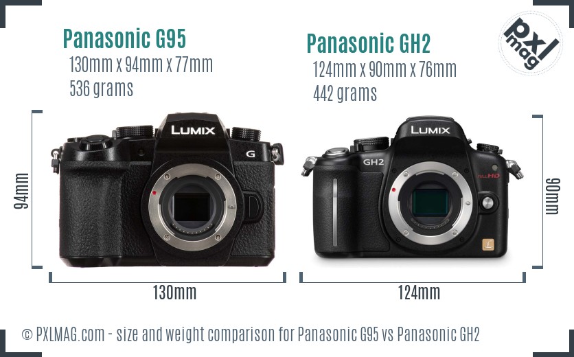 Panasonic G95 vs Panasonic GH2 size comparison