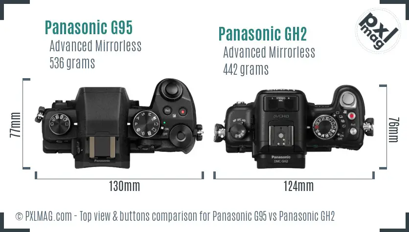 Panasonic G95 vs Panasonic GH2 top view buttons comparison