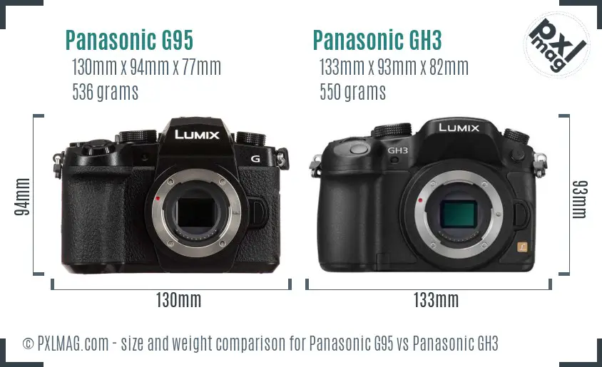 Panasonic G95 vs Panasonic GH3 size comparison