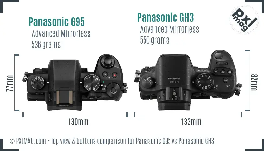 Panasonic G95 vs Panasonic GH3 top view buttons comparison