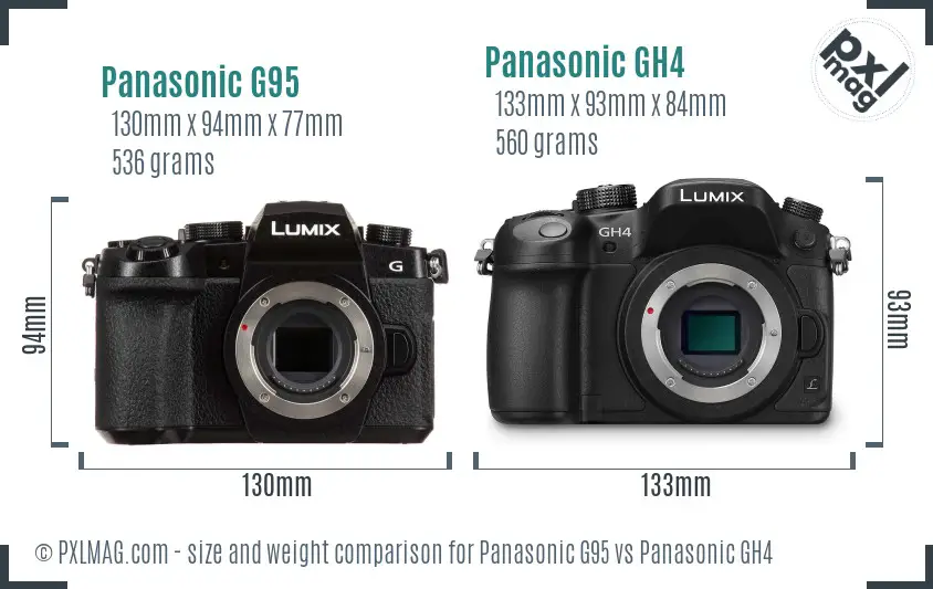Panasonic G95 vs Panasonic GH4 size comparison