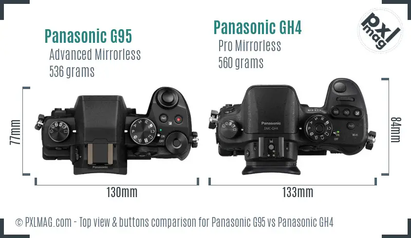 Panasonic G95 vs Panasonic GH4 top view buttons comparison