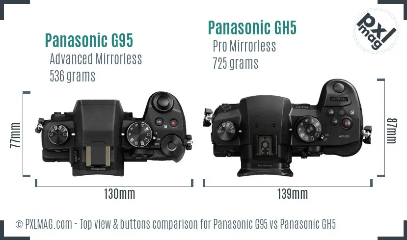 Panasonic G95 vs Panasonic GH5 top view buttons comparison
