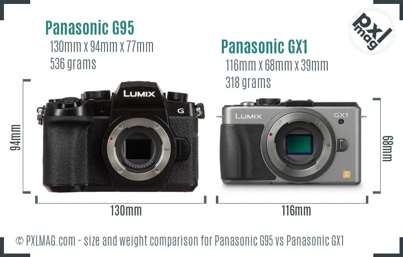 Panasonic G95 vs Panasonic GX1 size comparison