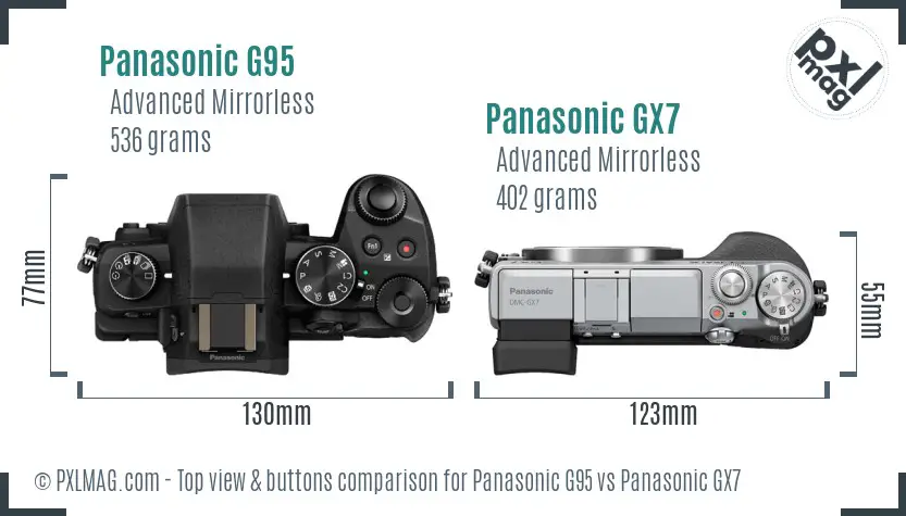 Panasonic G95 vs Panasonic GX7 top view buttons comparison