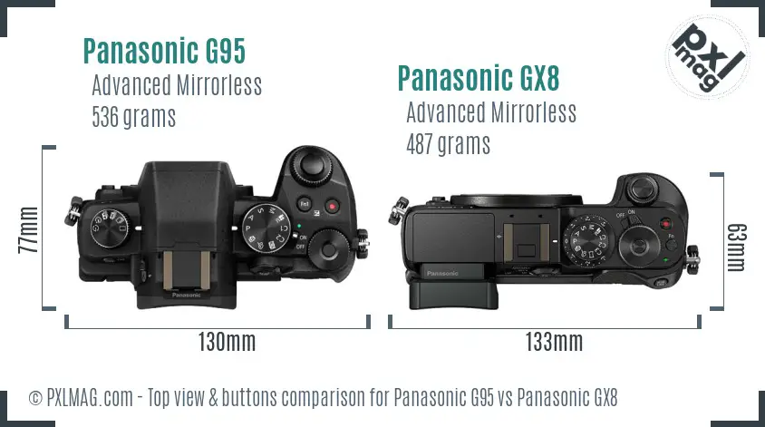 Panasonic G95 vs Panasonic GX8 top view buttons comparison