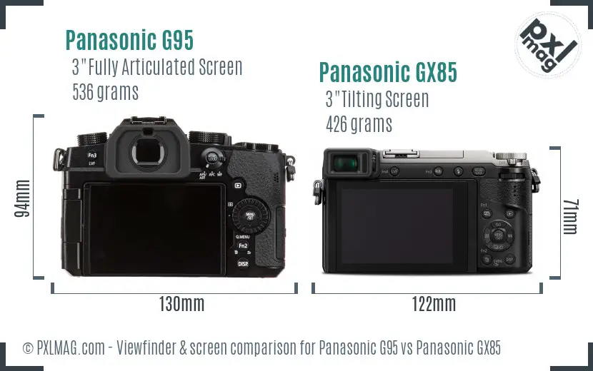 Panasonic G95 vs Panasonic GX85 Screen and Viewfinder comparison