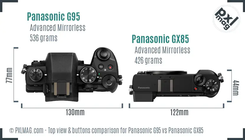 Panasonic G95 vs Panasonic GX85 top view buttons comparison