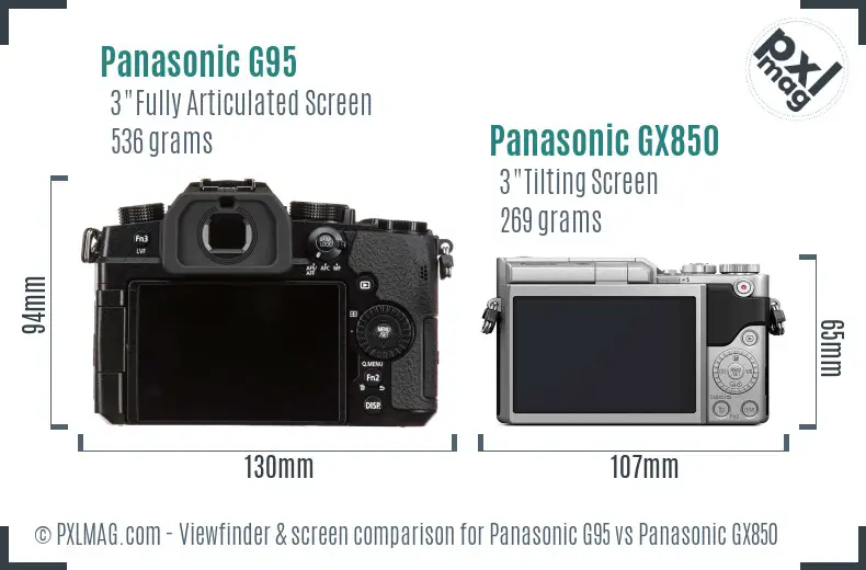 Panasonic G95 vs Panasonic GX850 Screen and Viewfinder comparison