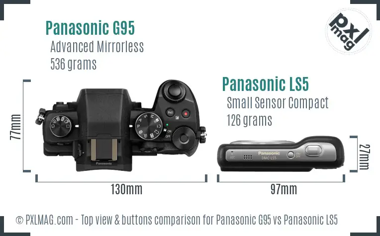 Panasonic G95 vs Panasonic LS5 top view buttons comparison