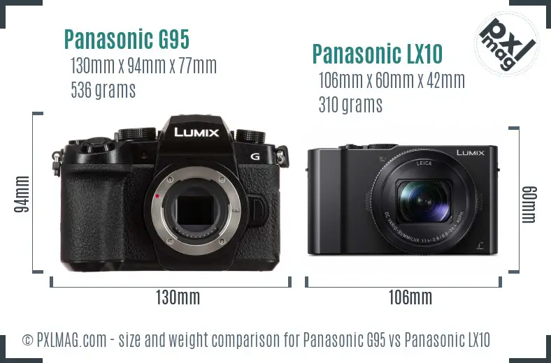 Panasonic G95 vs Panasonic LX10 size comparison
