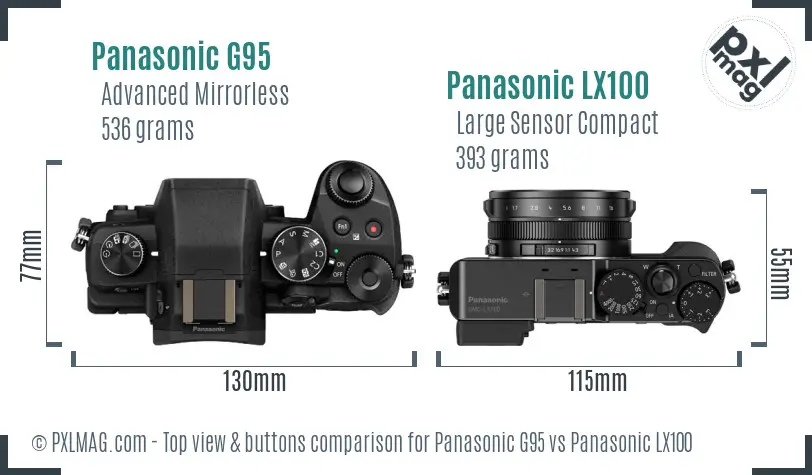 Panasonic G95 vs Panasonic LX100 top view buttons comparison