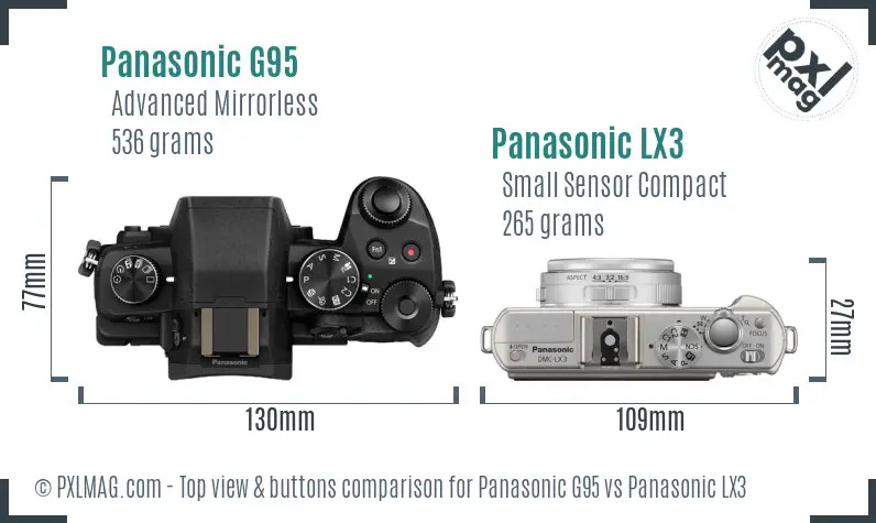 Panasonic G95 vs Panasonic LX3 top view buttons comparison