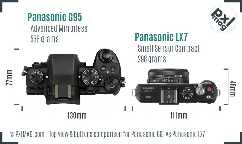 Panasonic G95 vs Panasonic LX7 top view buttons comparison