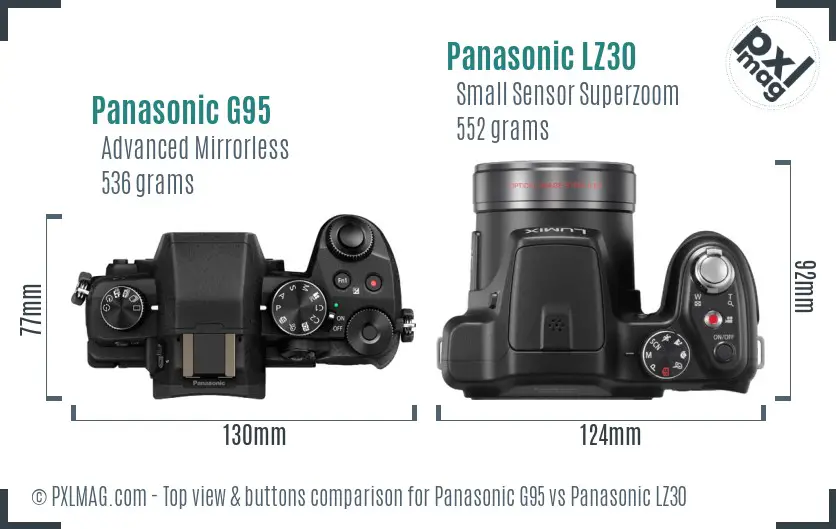 Panasonic G95 vs Panasonic LZ30 top view buttons comparison