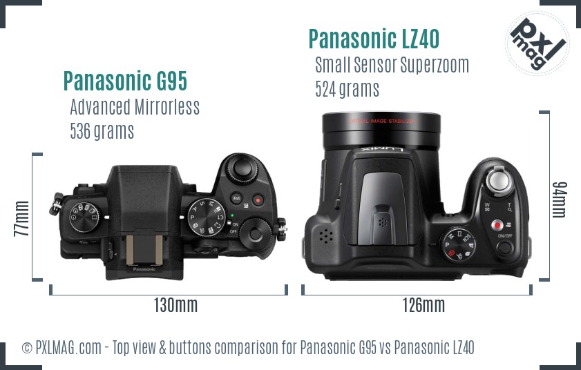 Panasonic G95 vs Panasonic LZ40 top view buttons comparison