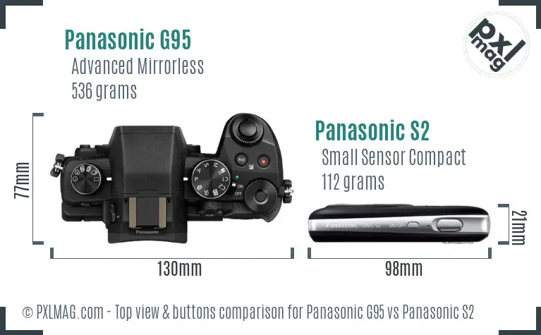 Panasonic G95 vs Panasonic S2 top view buttons comparison