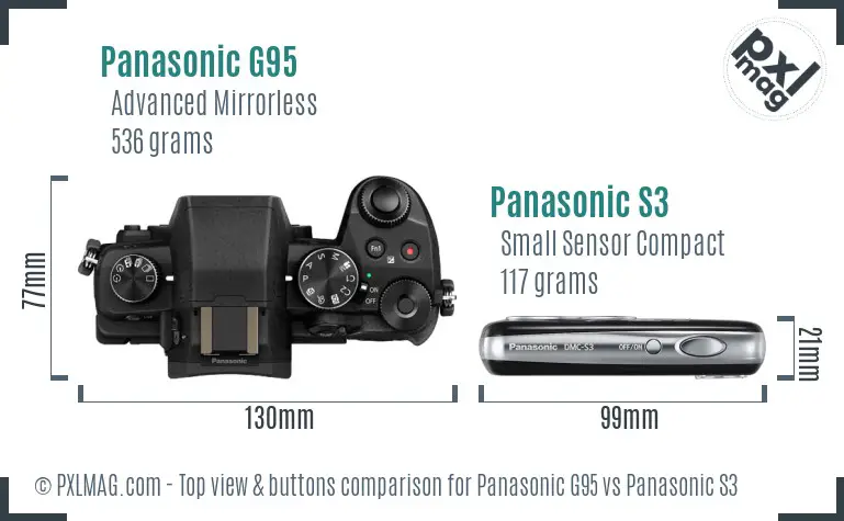 Panasonic G95 vs Panasonic S3 top view buttons comparison