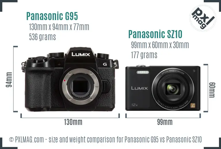 Panasonic G95 vs Panasonic SZ10 size comparison