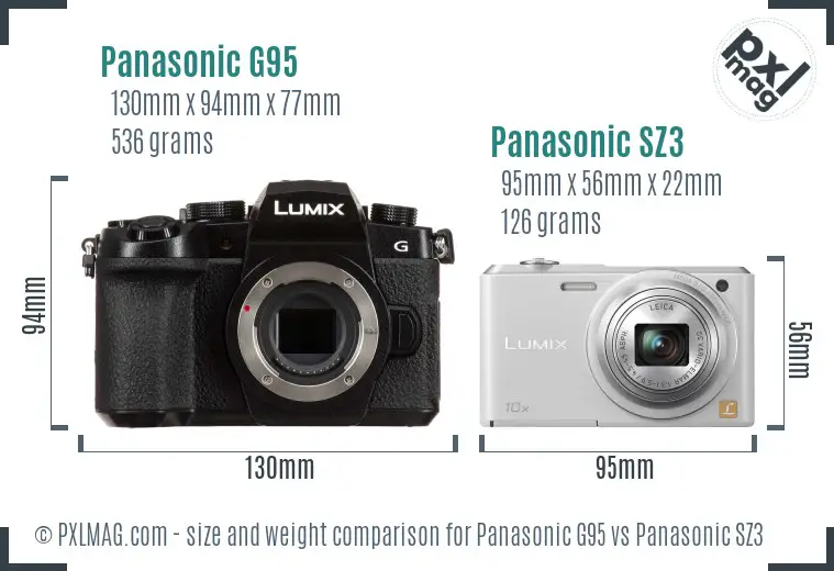 Panasonic G95 vs Panasonic SZ3 size comparison