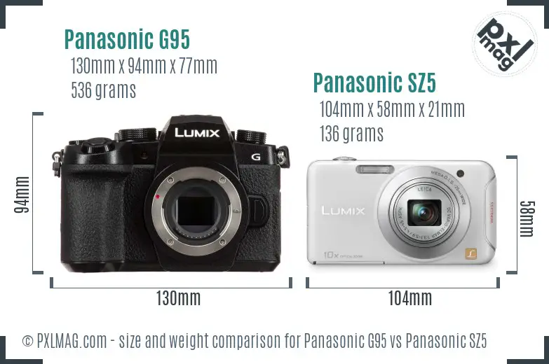 Panasonic G95 vs Panasonic SZ5 size comparison