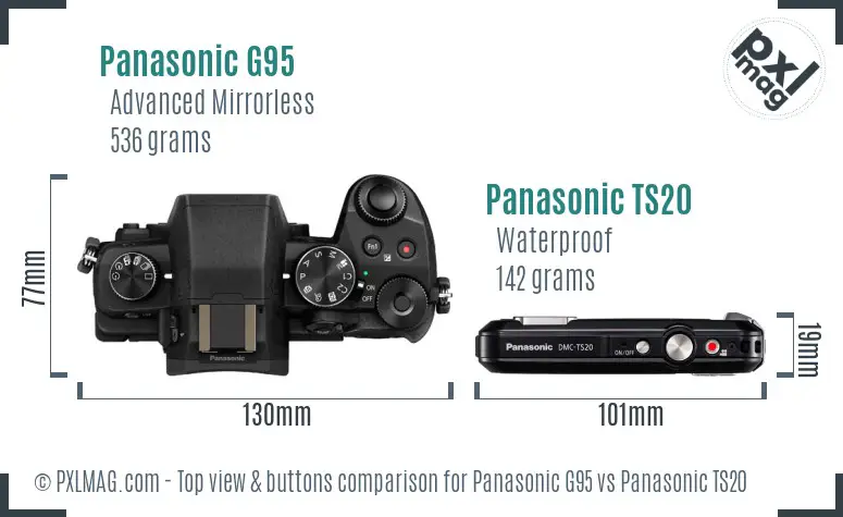 Panasonic G95 vs Panasonic TS20 top view buttons comparison