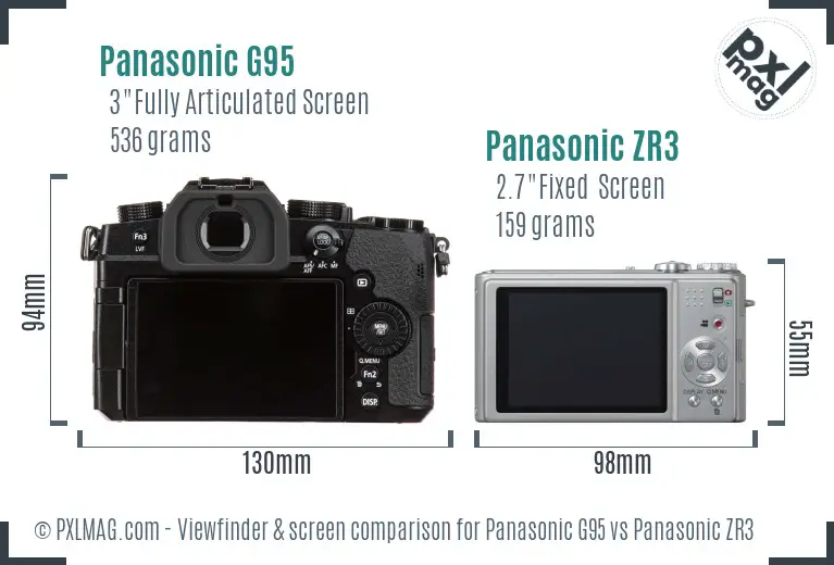 Panasonic G95 vs Panasonic ZR3 Screen and Viewfinder comparison
