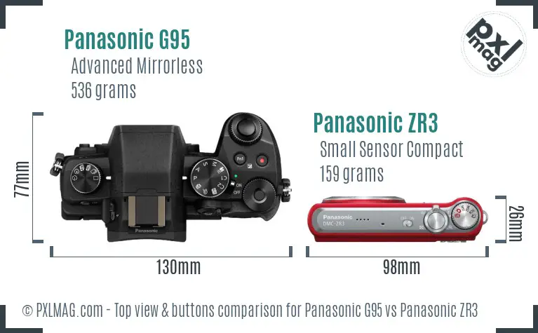 Panasonic G95 vs Panasonic ZR3 top view buttons comparison