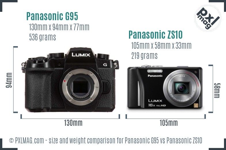 Panasonic G95 vs Panasonic ZS10 size comparison