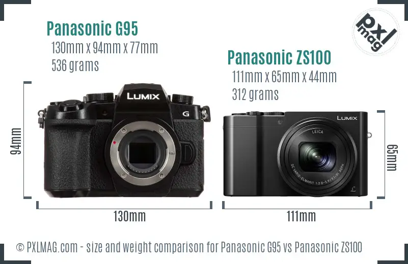 Panasonic G95 vs Panasonic ZS100 size comparison