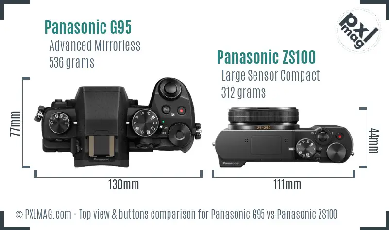 Panasonic G95 vs Panasonic ZS100 top view buttons comparison