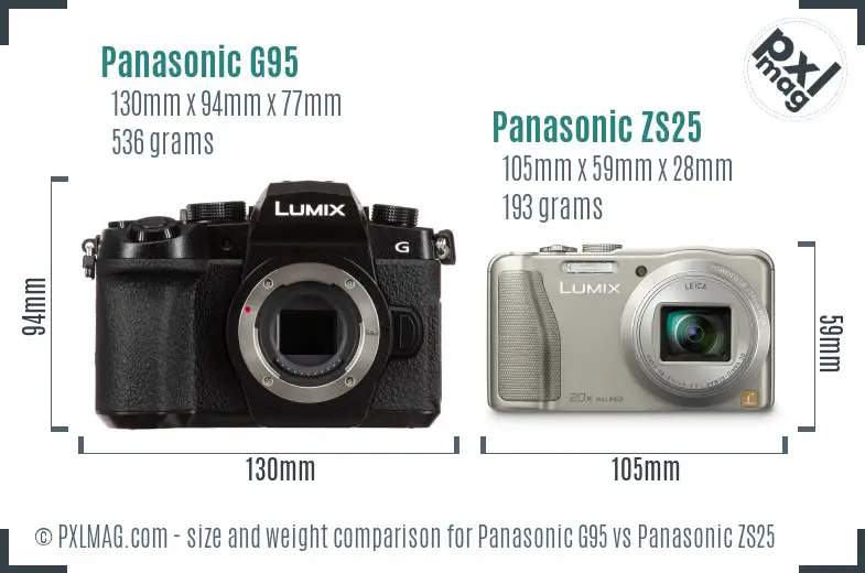 Panasonic G95 vs Panasonic ZS25 size comparison