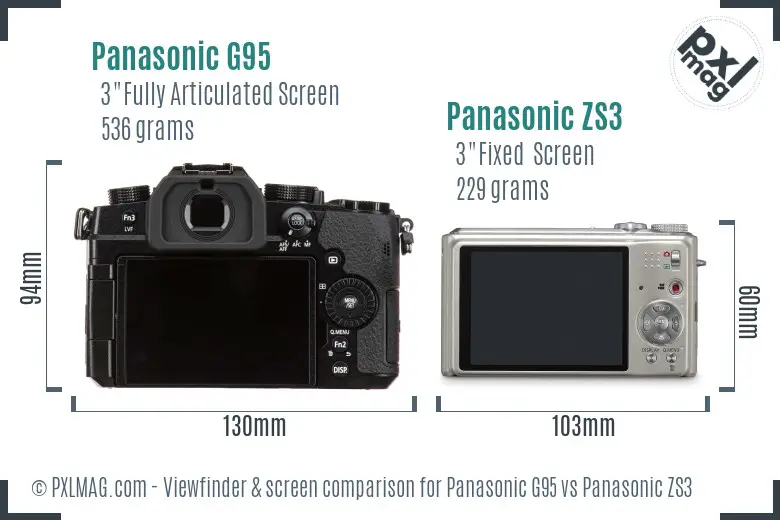 Panasonic G95 vs Panasonic ZS3 Screen and Viewfinder comparison