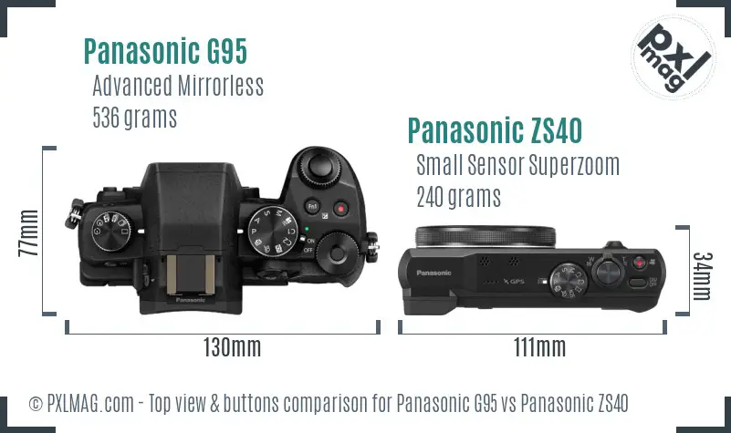 Panasonic G95 vs Panasonic ZS40 top view buttons comparison