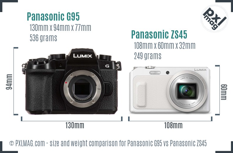 Panasonic G95 vs Panasonic ZS45 size comparison