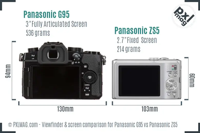 Panasonic G95 vs Panasonic ZS5 Screen and Viewfinder comparison