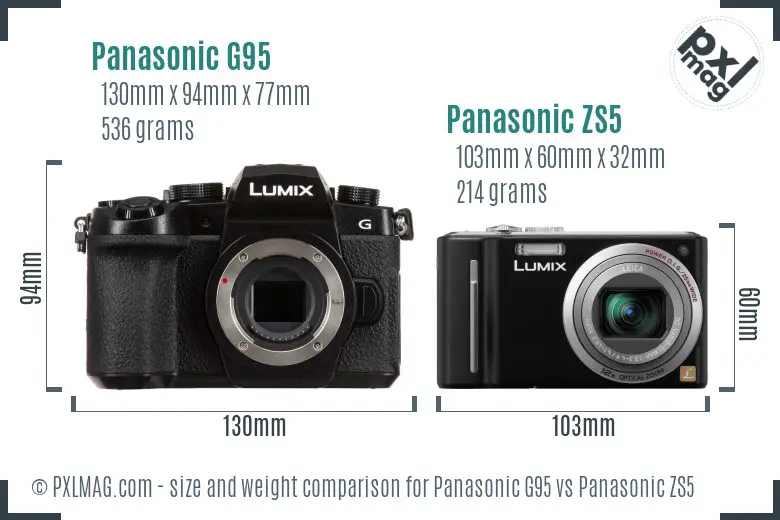 Panasonic G95 vs Panasonic ZS5 size comparison