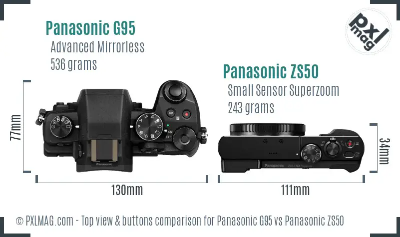 Panasonic G95 vs Panasonic ZS50 top view buttons comparison