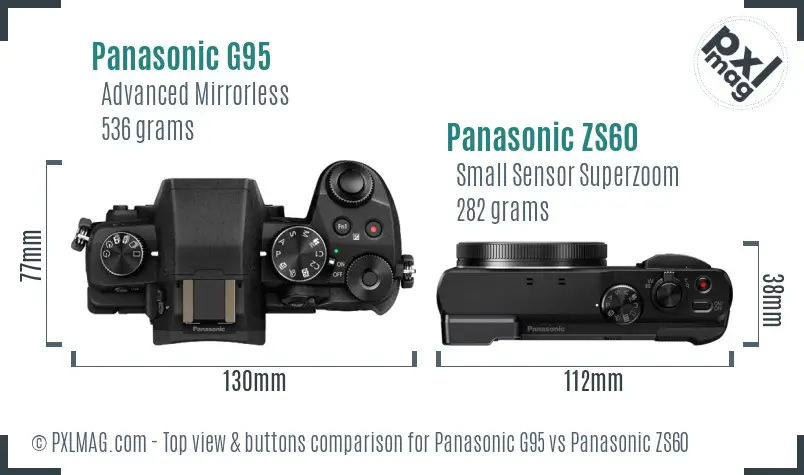 Panasonic G95 vs Panasonic ZS60 top view buttons comparison