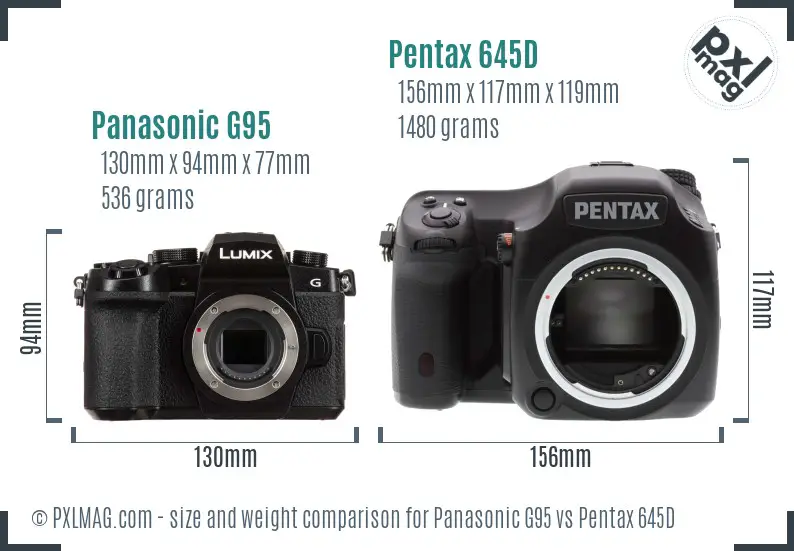 Panasonic G95 vs Pentax 645D size comparison